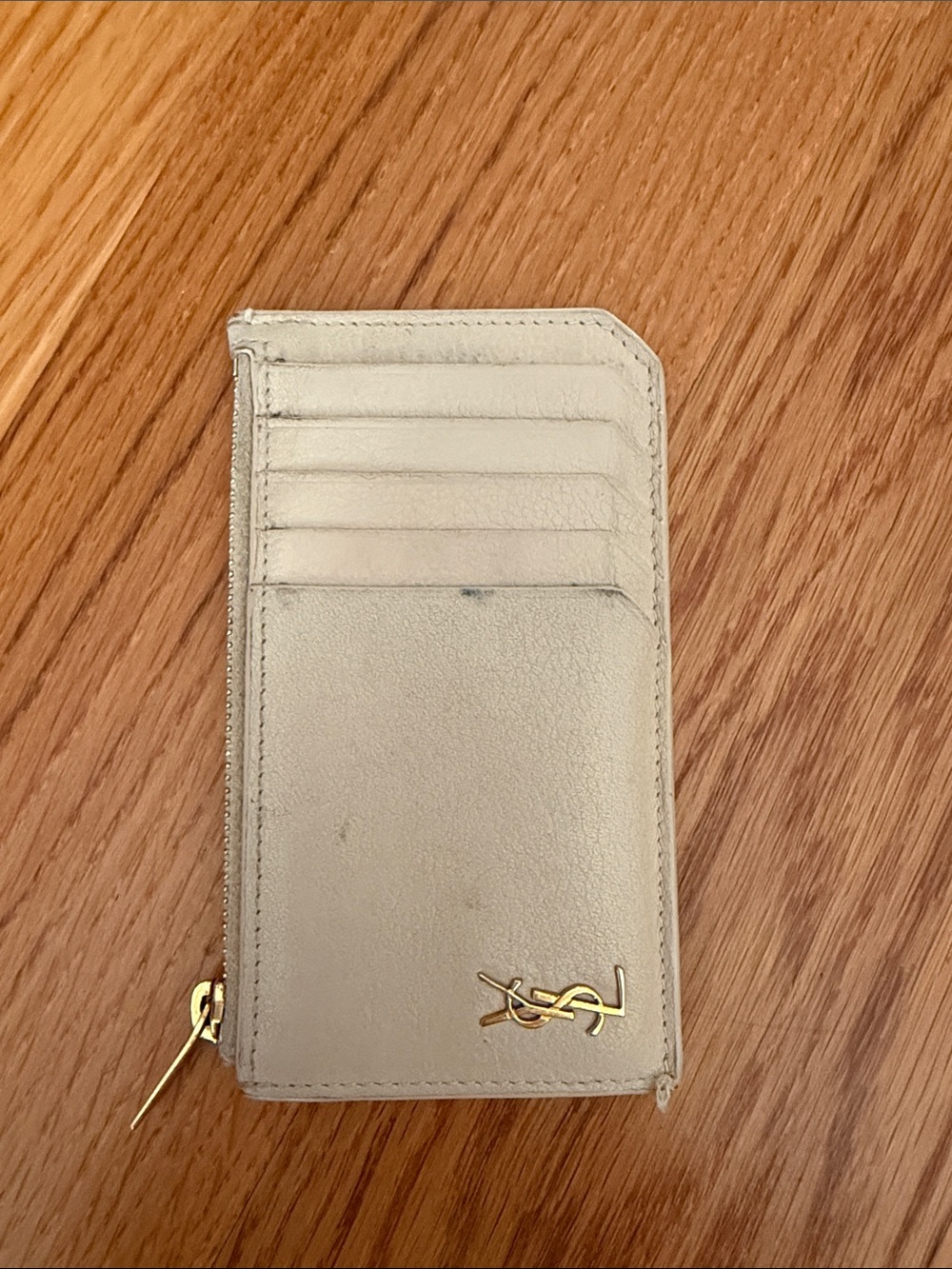 Authentic Saint Laurent Tiny Cassandre Zipped Fragments Card Holder Wallet